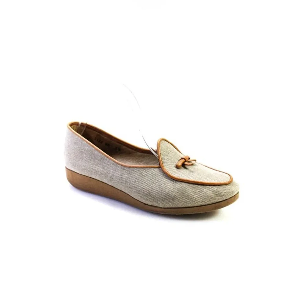 Belgian Shoes Womens Slip On Leather Trim Bow Loafers Brown Cotton Size 5.5